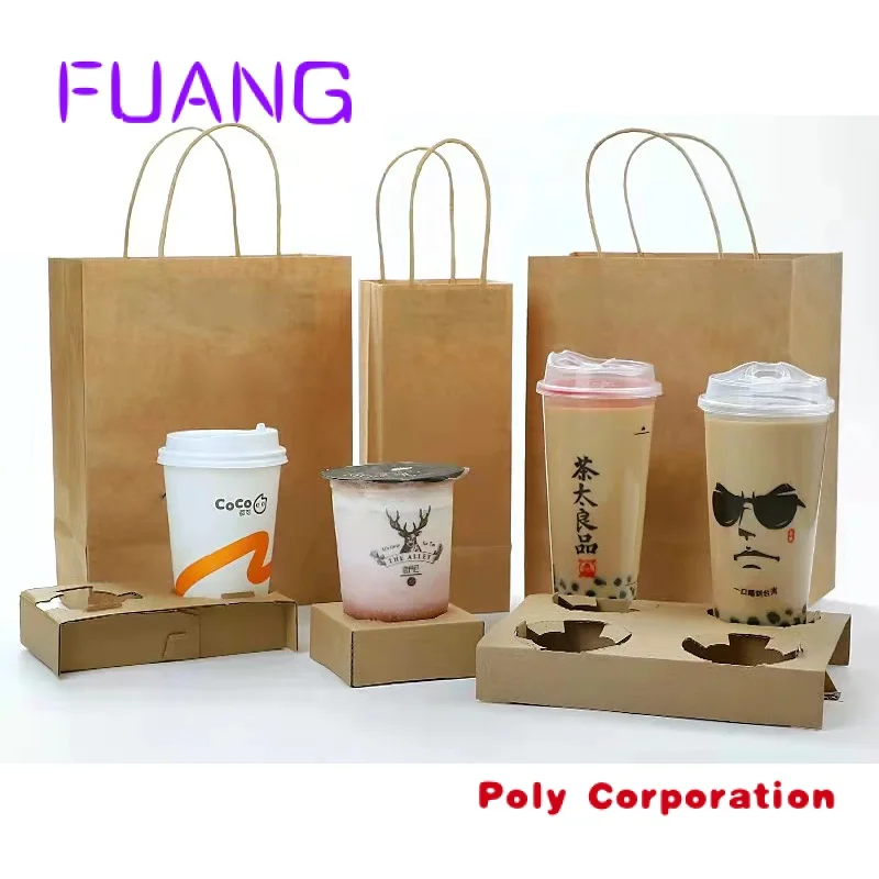 Custom  Custom Eco friendly Kraft Paper Bag Disposable Kraft Paper Take Away Food Packing Bag with Handle