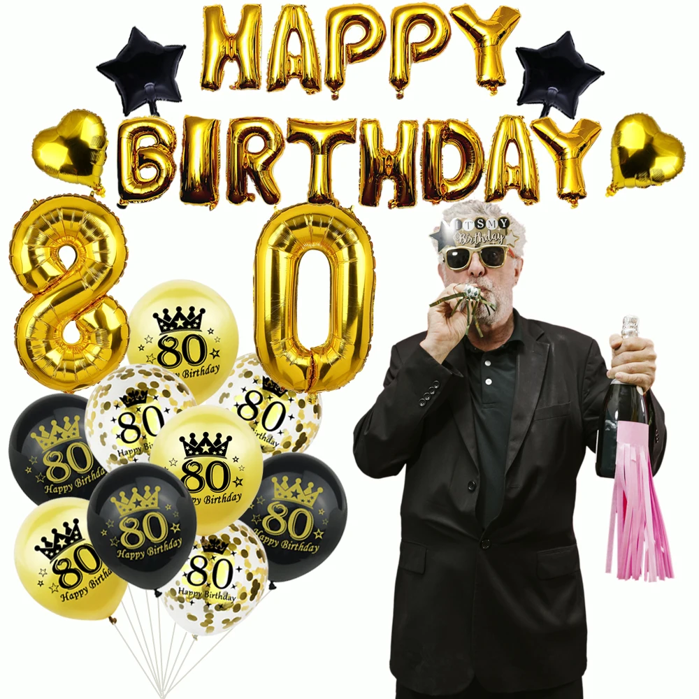 Amawill 80th Birthday Decoration Balloons Kit Gold Silver 80 Years Old Party Supplies Number 80 Man Woman Happy Birthday Decor