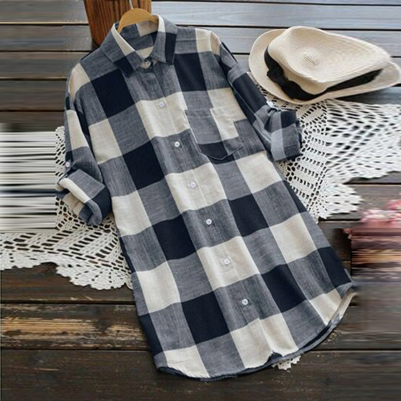 

Women Plaid Shirts Long Sleeve Buttons Top Elegant And Youth Blouse Shirts & Blouses Women'S Autumn Clothing Blusas Para Mujer