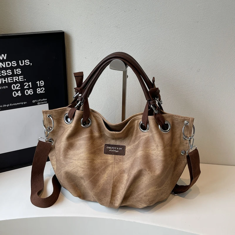 

Y2K Hot Girl Single Shoulder Crossbody Bag Vintage Washed Leather Motorcycle Bag Large Capacity Messenger Bag Casual Tote