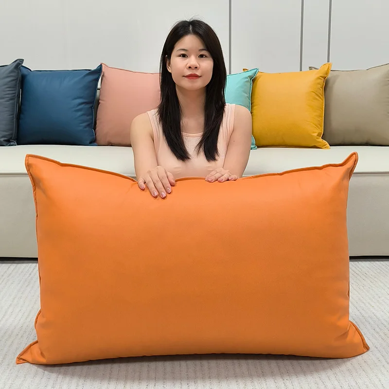 Rectangular Technical Fabric Pillowcase Living Room Sofa Cushion Cover Backrest Waist Pillow Cover Large Size Faux Leather