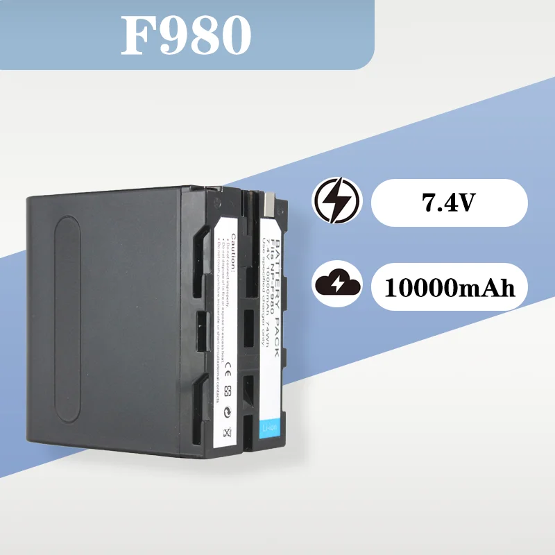 F980 Battery 7.4V 10000mAh Type-C USB Fully Decoded Replacement for NP-F990/F970 Camera Camcorder LED Light Lithium Battery