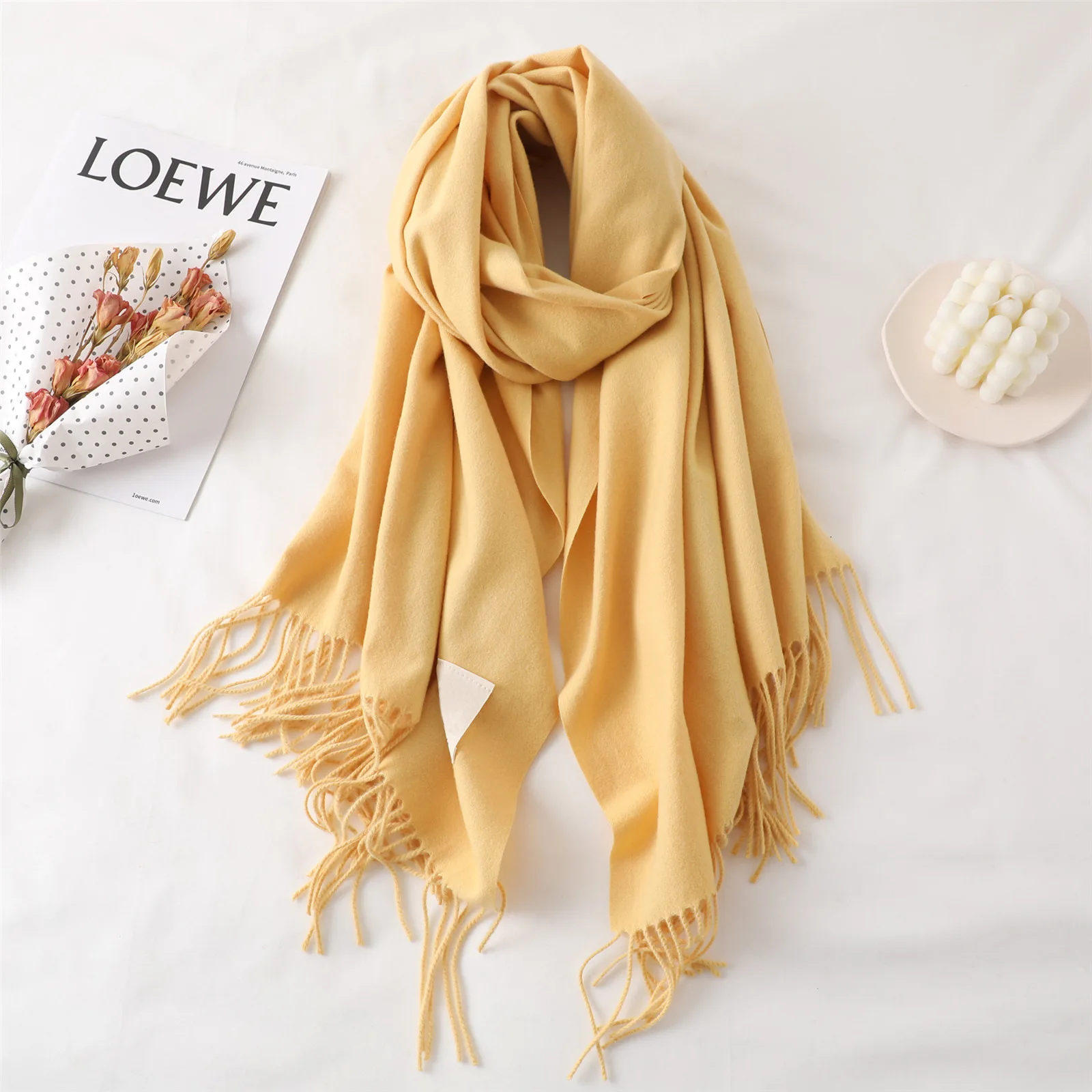 Solid Color Women Scarf Autumn Winter Vintage Tassel Scarfs Women\'s Winter Personality High Quality Warm Shawl Neck T800