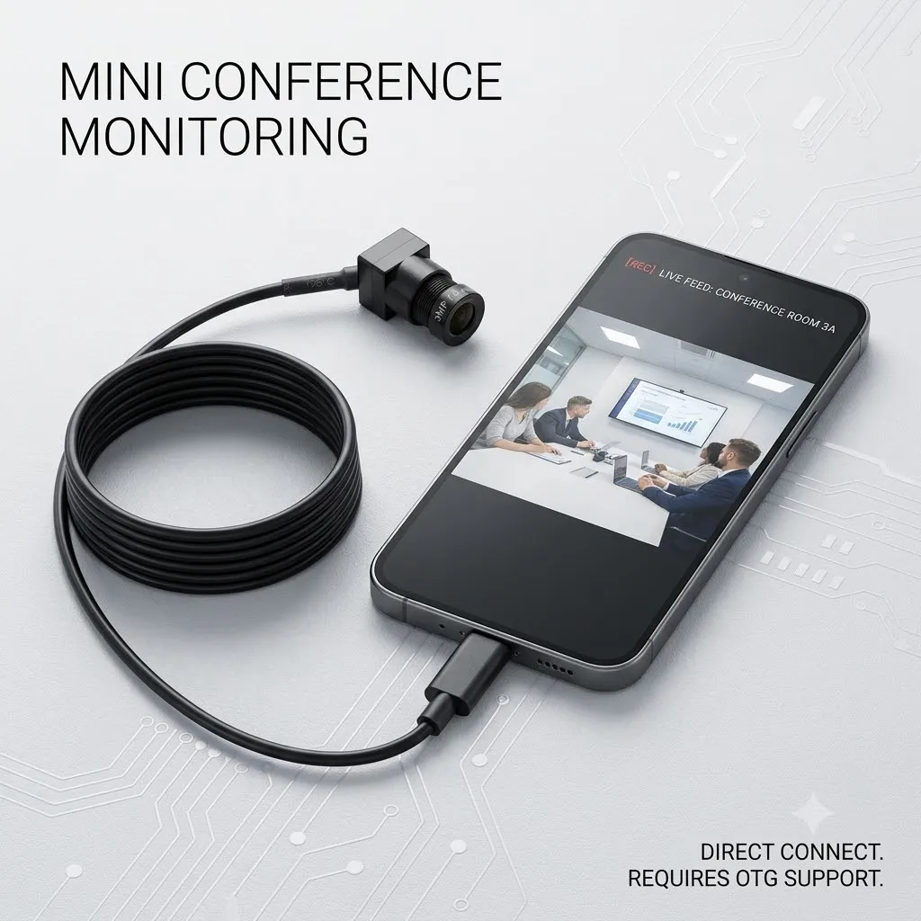 2MP 1080P HD Security Webcam, Mini USB UVC Camera with Mic & OTG,Type C & USB,15X15mm, 2.8-12mm Lens for Office Monitor System