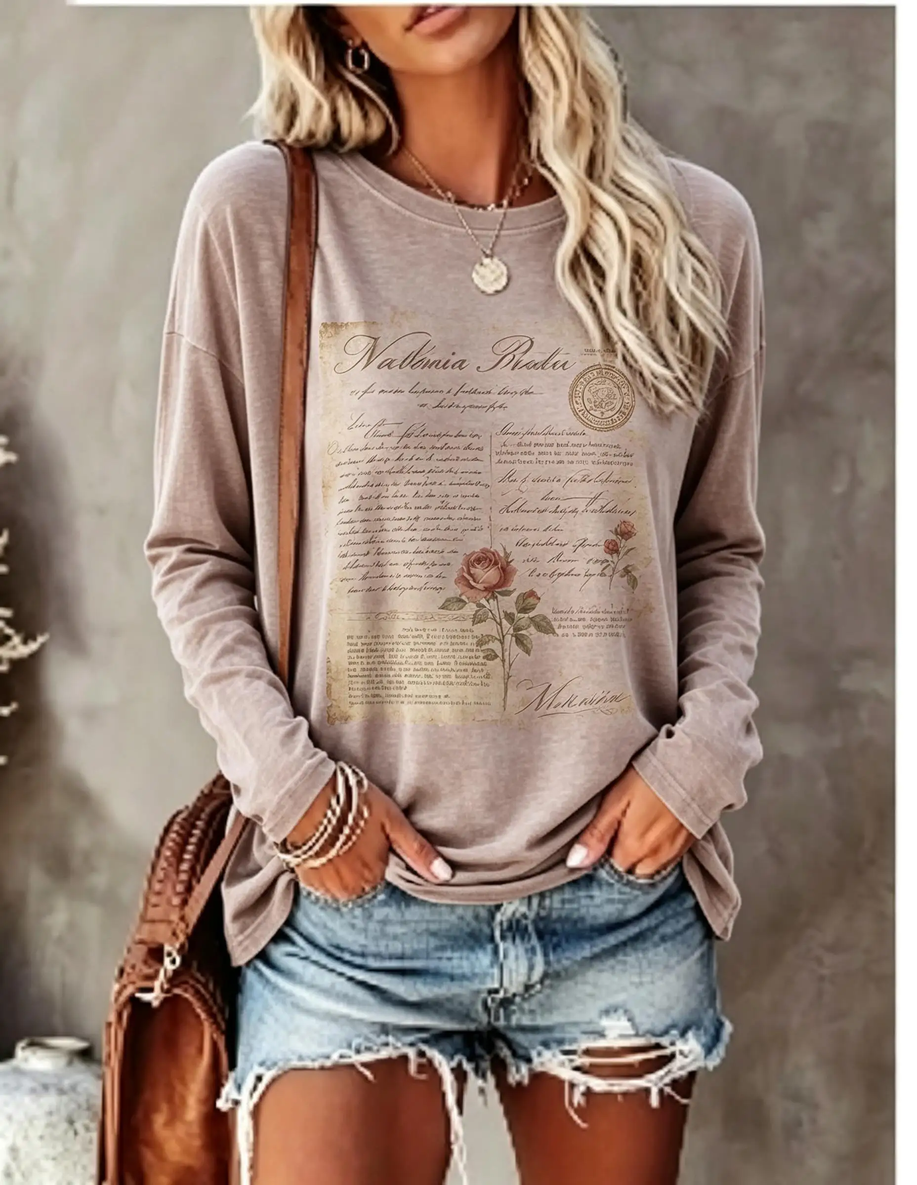 Women Long Sleeve T Shirt Vintage Western Horse Cactus Poster Print Crew Neck Casual Fall Tops view 3