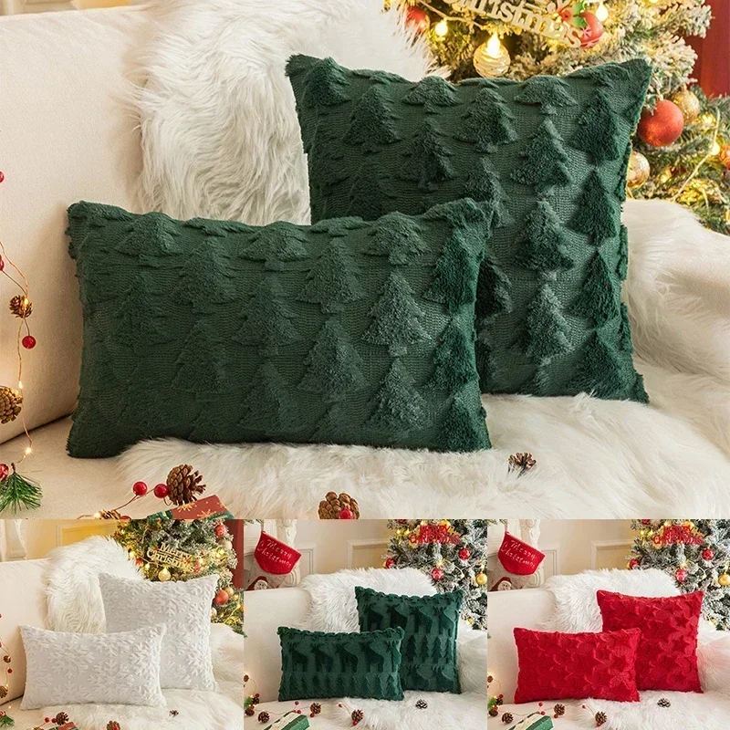 Christmas Tree Decorative Throw Pillow Covers Soft Fluffy Pillowcases for Home Couch Bedroom Decor