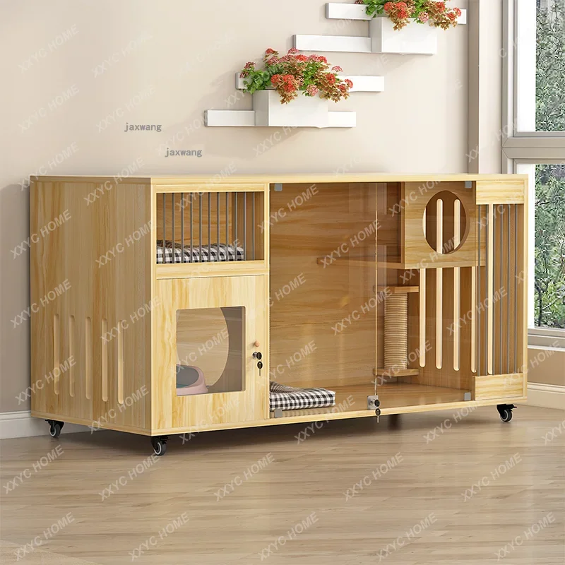 Semi-enclosed Cat Cages Solid Wood Small Animals Nest Fashion Simple Cat House Light Luxury Cats Villa Home Pet Store Cabinet G