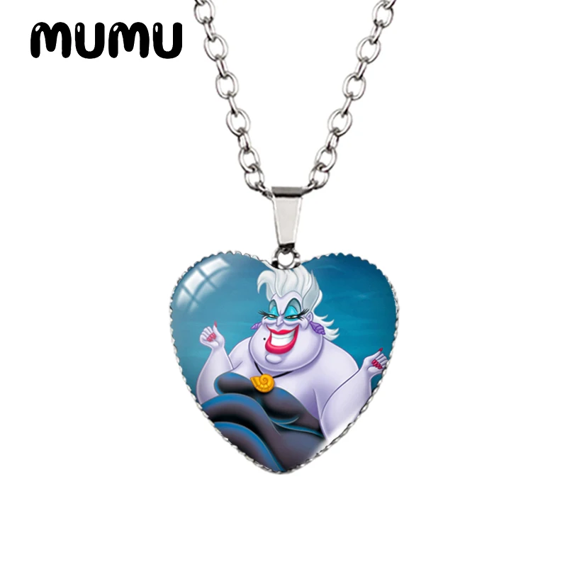 2024 New The Little Mermaid Heart Necklace Glass Printed Photo Pendant Handmade Jewelry Gifts Children