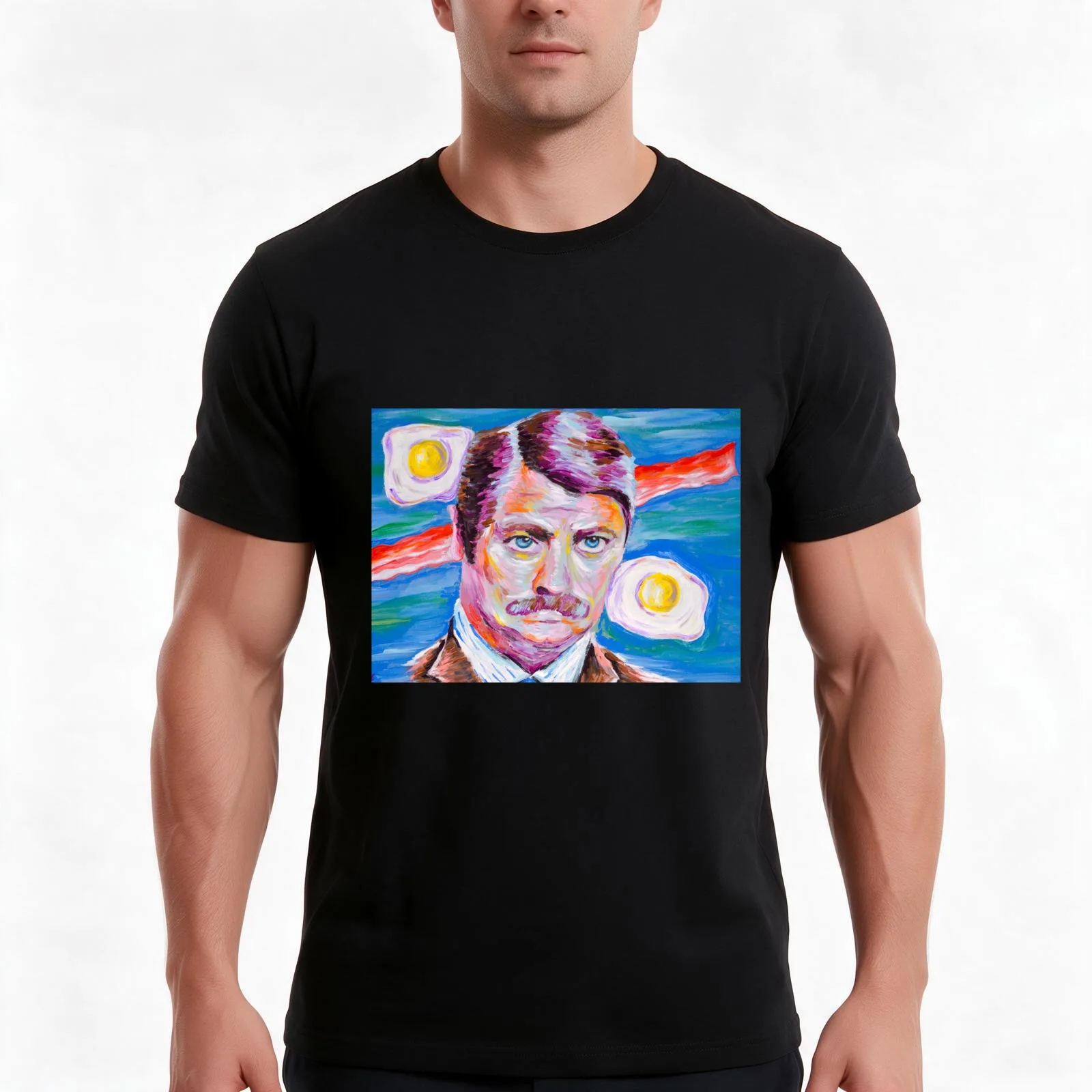 Ron Swanson T-Shirt, Summer Casual Cotton Tee, Oversized Streetwear Tops, Vintage Graphic Print, Loose Fit Short Sleeve
