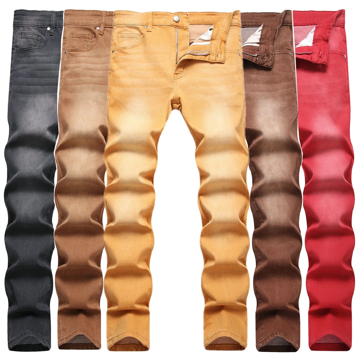 chareiharper 100 8830  plus size Men's pants trend Catshave slim stretch men's small feet jeans mid-waist wash men's wear