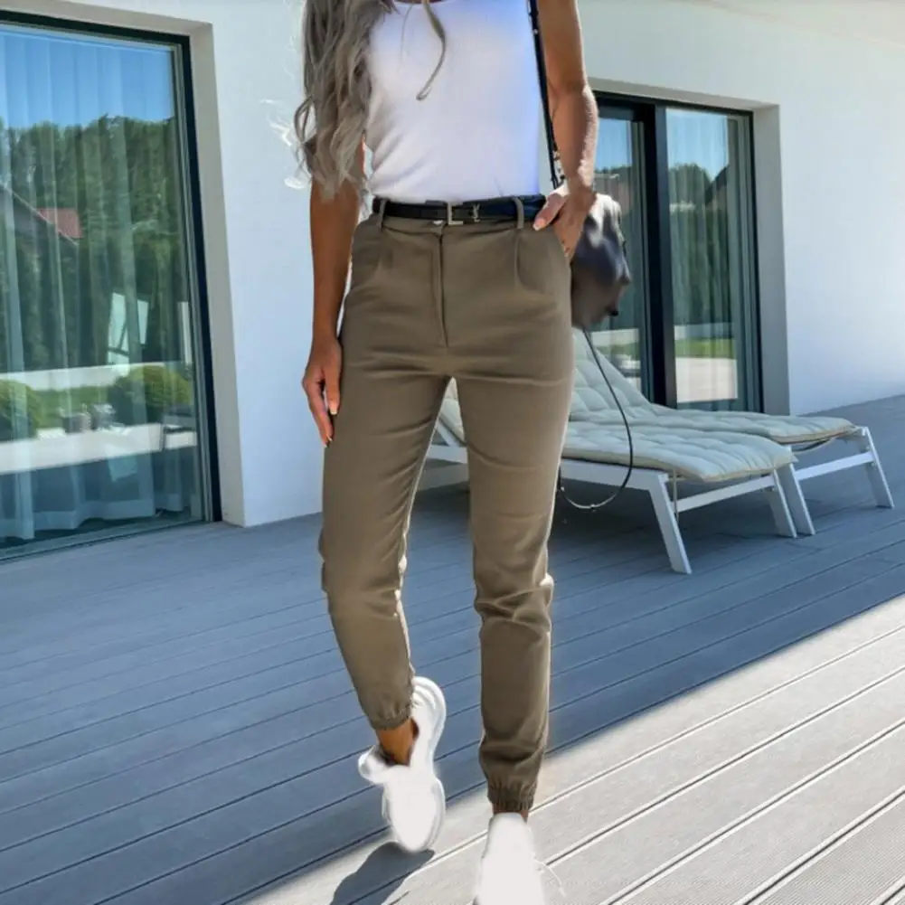 Trendy  Women Autumn Pants Lady Solid Color Pockets Pants Slim Spring Autumn Pencil Pants for Dating