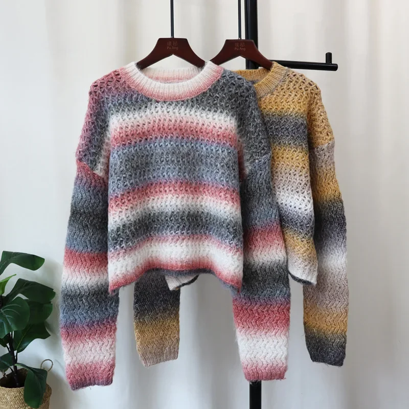 

2024 Women O-neck Sweater Cardigan Tie Dye Kintted Button Loose Spring Autumn Vintage Winter Streetwear Y2k Jumper Pullovers