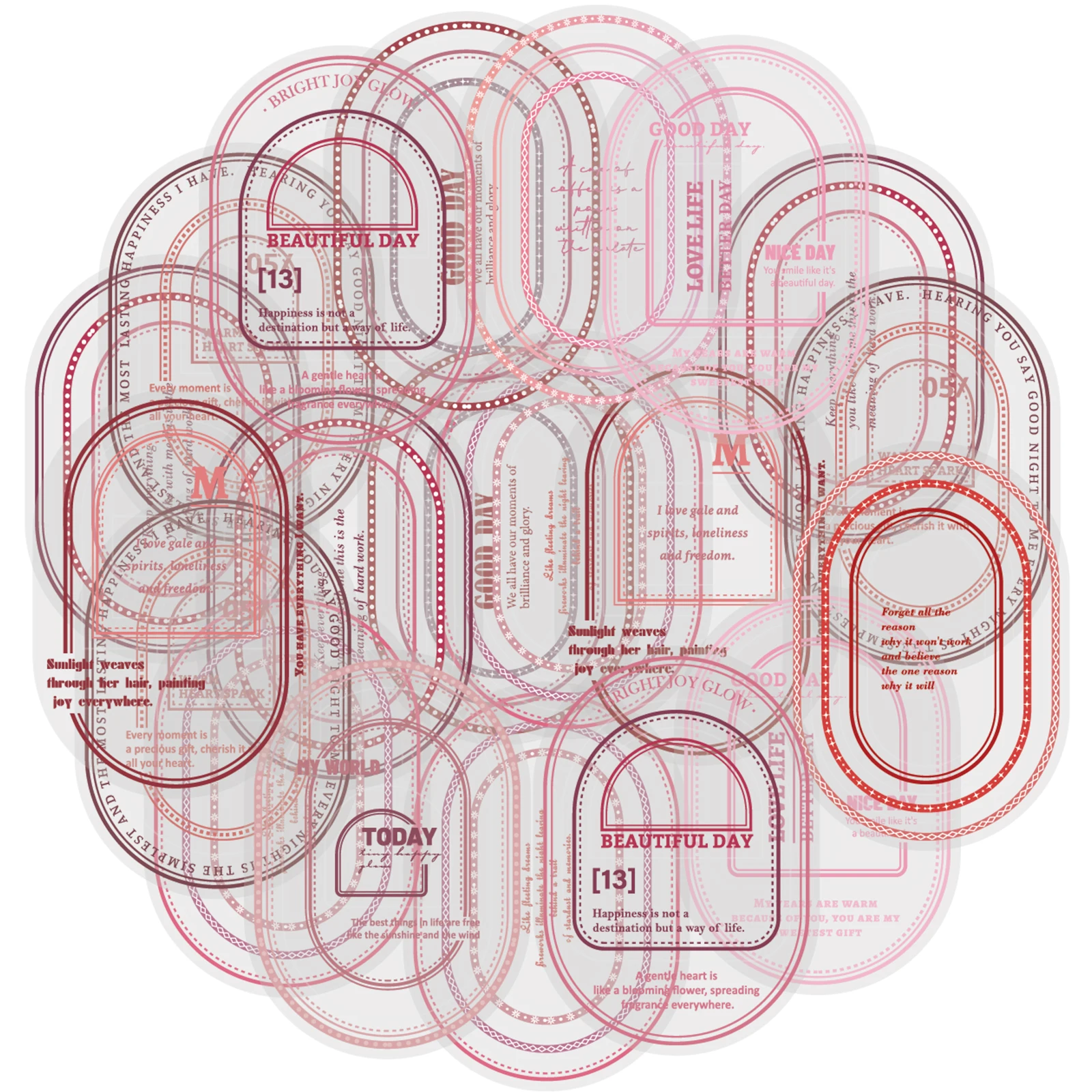 Etori Life - Paquete de 20 Pegatinas Vintage en Tonos Rosa Pastel, con Borde de Texto Curativo, Color Rosa-Marrón, para Decoración Artística de Diarios, Notas Adhesivas para Manualidades, Diarios, Cuadernos, Pegatinas para Teléfonos, Accesorios de Decoración de Oficina, Álbumes de Recortes Hechos a Mano, Álbumes de Sellos, Fabricación de Tarjetas, Bolsas de Regalo para Niños, Pegatinas de Juguete
