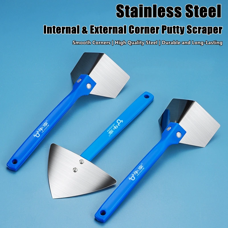 10PCS Stainless Steel Spatula Sealing Construction Tools Corner Trowel Painting Putty Internal External Corner Scraper