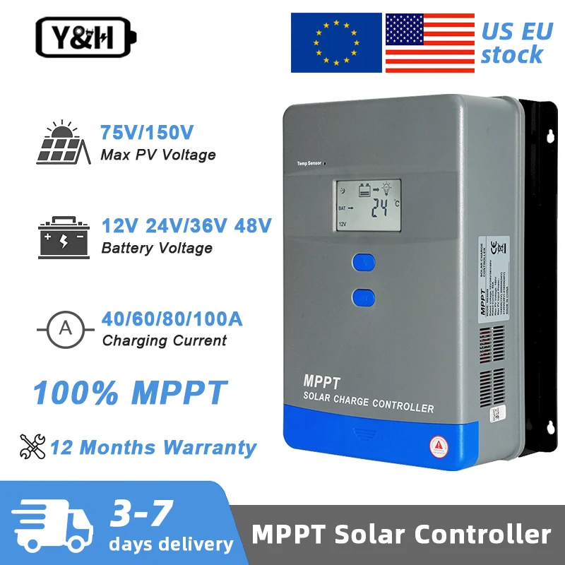 

Y&H 40A 60A 80A 100A Real MPPT Solar Charge Controller 12V 24V 36V 48V with LCD Display Solar Regulator for Lead-acid/Lithium