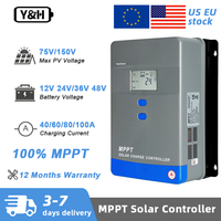 Y&H 40A 60A 80A 100A Real MPPT Solar Charge Controller 12V 24V 36V 48V with LCD Display Solar Regulator for Lead-acid/Lithium