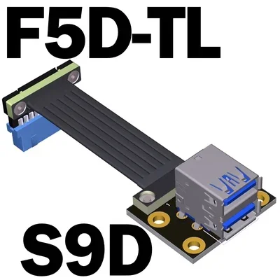 ADT Internal Mainboard 19/20Pin To 2-Ports USB 3.0 Type A Female Flat Ribbon Cable w Screw Hole Dual USB A 90 Degree USB Adapter