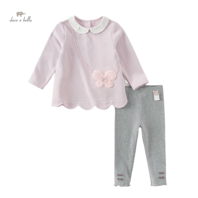 Dave Bella Children's Pants Set Girls Baby Two-Piece 2025 Spring Fashion Casual Sweet Cute Butterfly Outdoor Party DB3241975