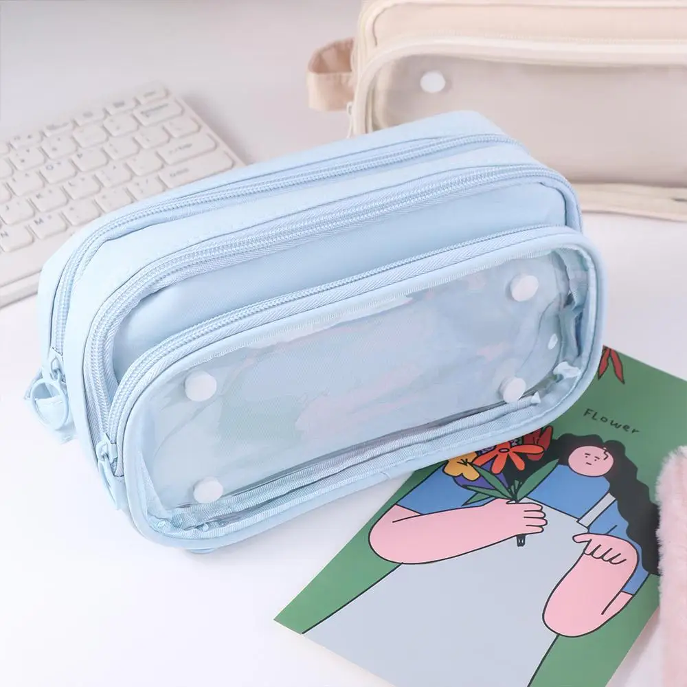 Large Capacity Detachable Pencil Case Storage Bag Cosmetic Bag Ita Bag Pouch Solid Color Organizer Case Stationery Storage Bag
