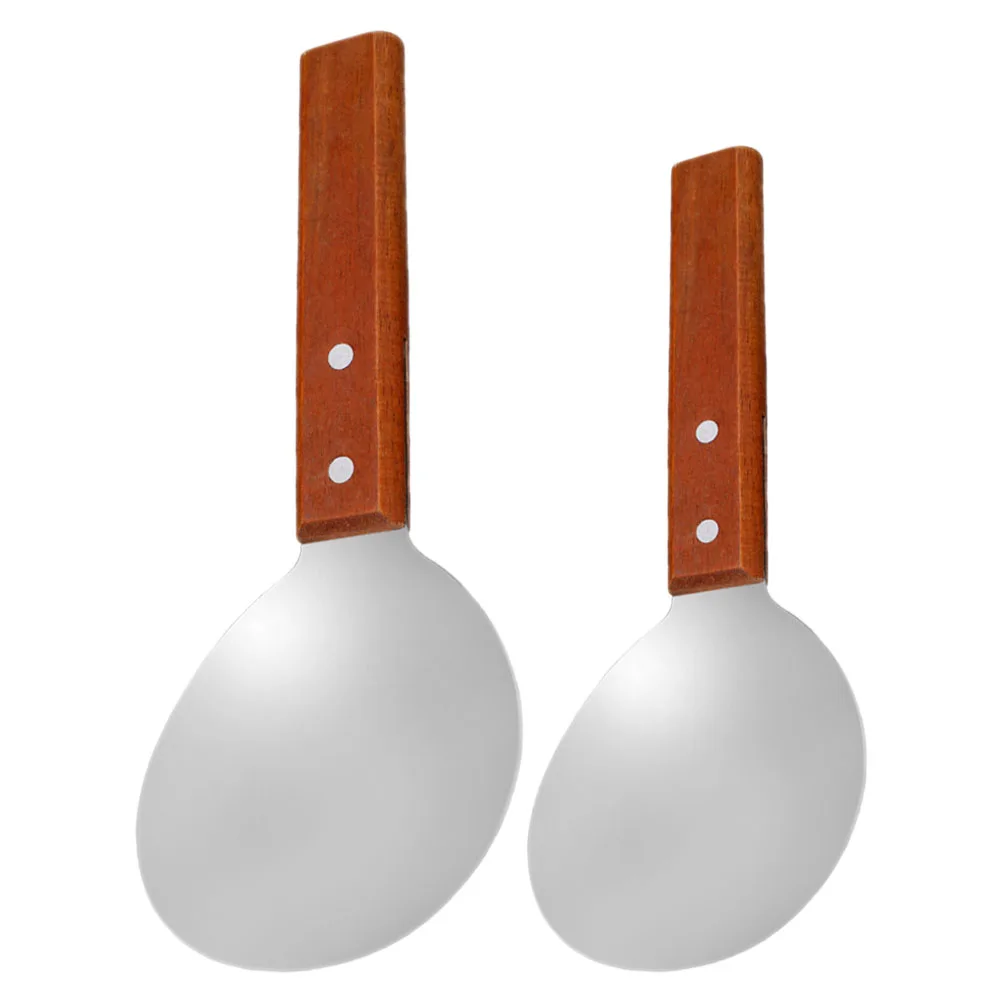 

1Set Stainless Steel and Wood Rice Serving Spoons Multifunction Kitchen Spoon Tofu Ice Cream Scoop Rice Spoons