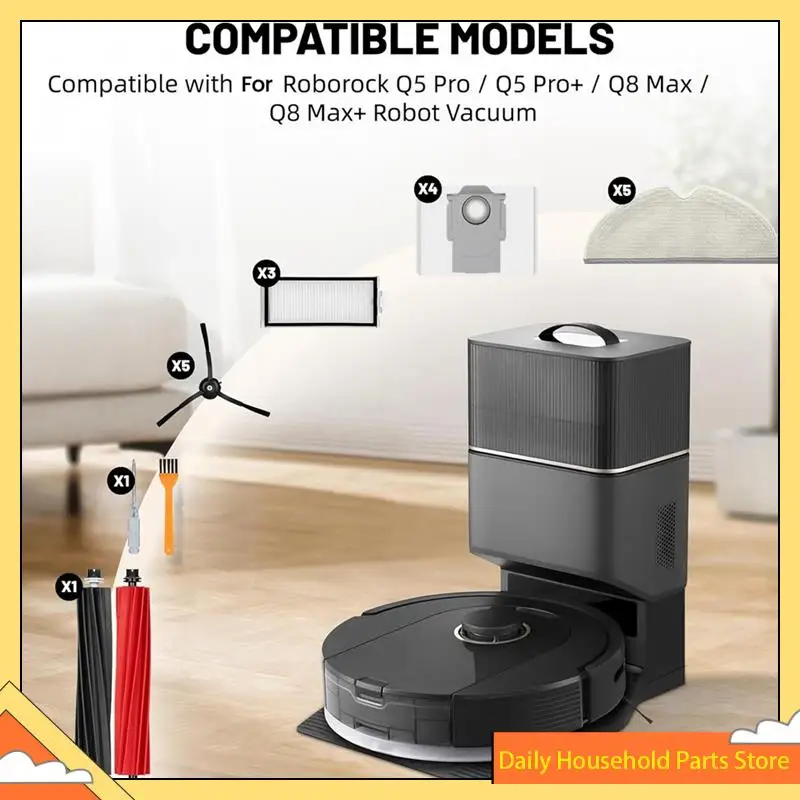 Para roborock q5 pro + q5 pro/q8 max + q8 max peças de reposição-rolo escova lateral filtro mop almofada saco de pó para aspiradores acessórios h