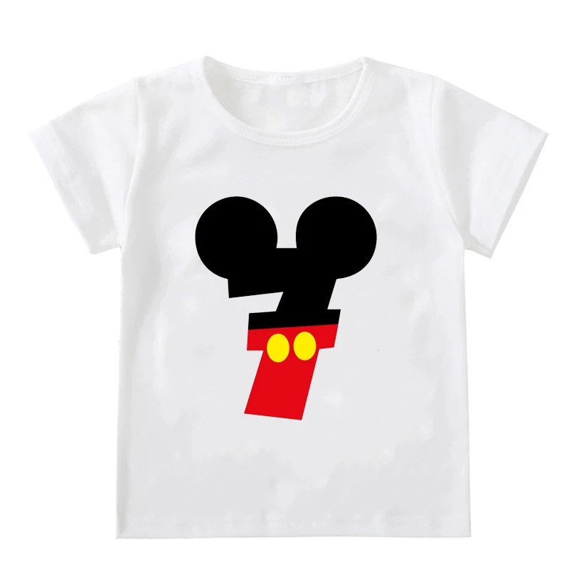 New Kids Boys Girls Mickey Mouse Birthday T-shirts Short Sleeved T Shirt Size 1 2 3 4 5 6 7 8 9 Year Children Party Clothing Tee