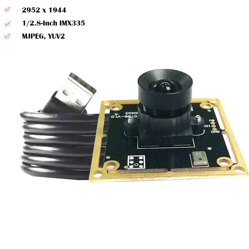 2952*1944 5MP HD IMX335 USB Camera Module 90 degree FF 30FPS MJPEG YUY2 UVC-compliant, Plug and Play for machine vision