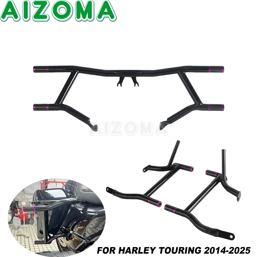 Front Rear Crash Bar Falling Protection Motorcycle Saddlebag Guard Rails For Harley Street Glide FLHX ST FLHXST FLHXS CVO FLHXSE