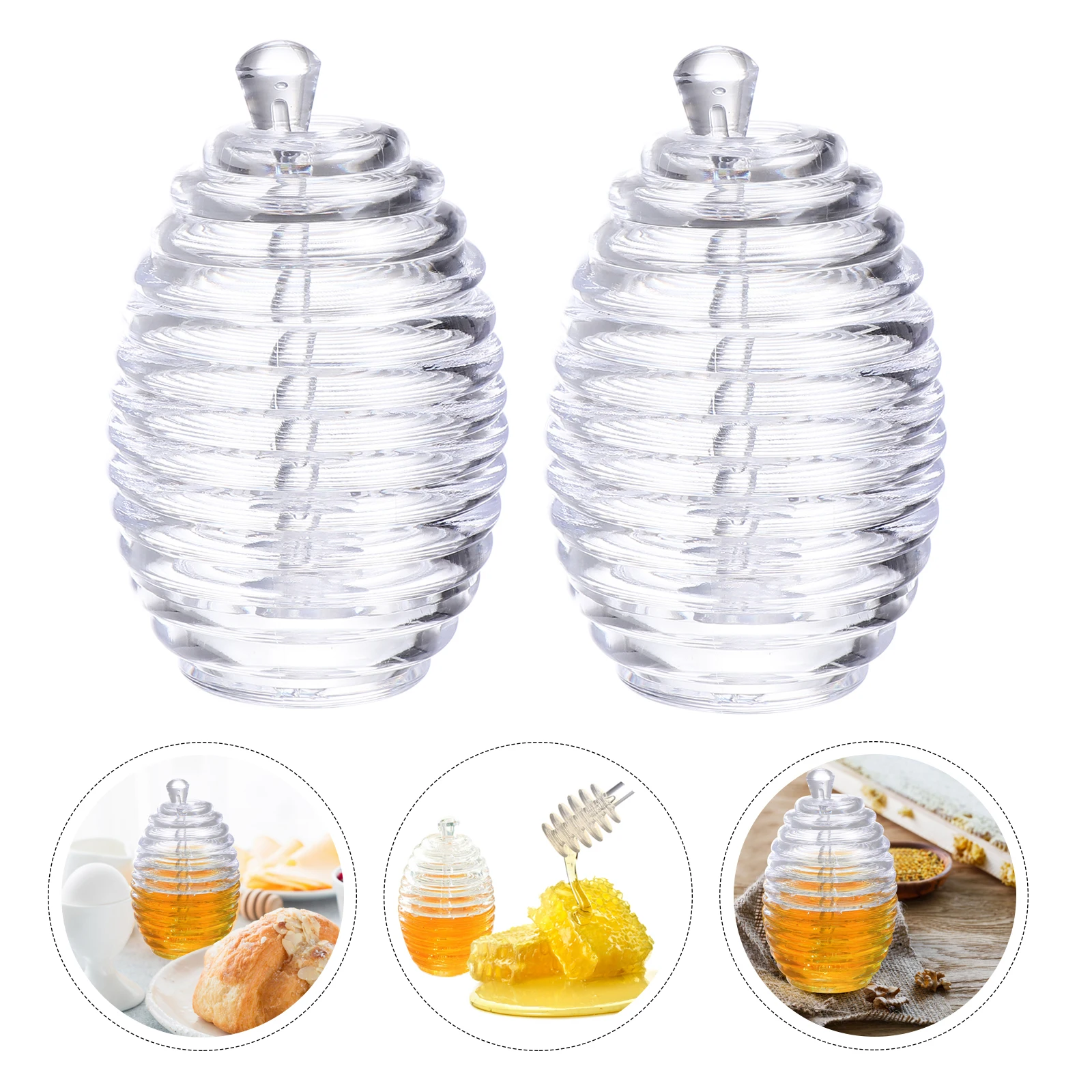 

2Pcs Honey Storage Bottle Acrylic Sealed Jar Food Containers Sauce Can High Quality Transparent Kitchen Bar Supplies