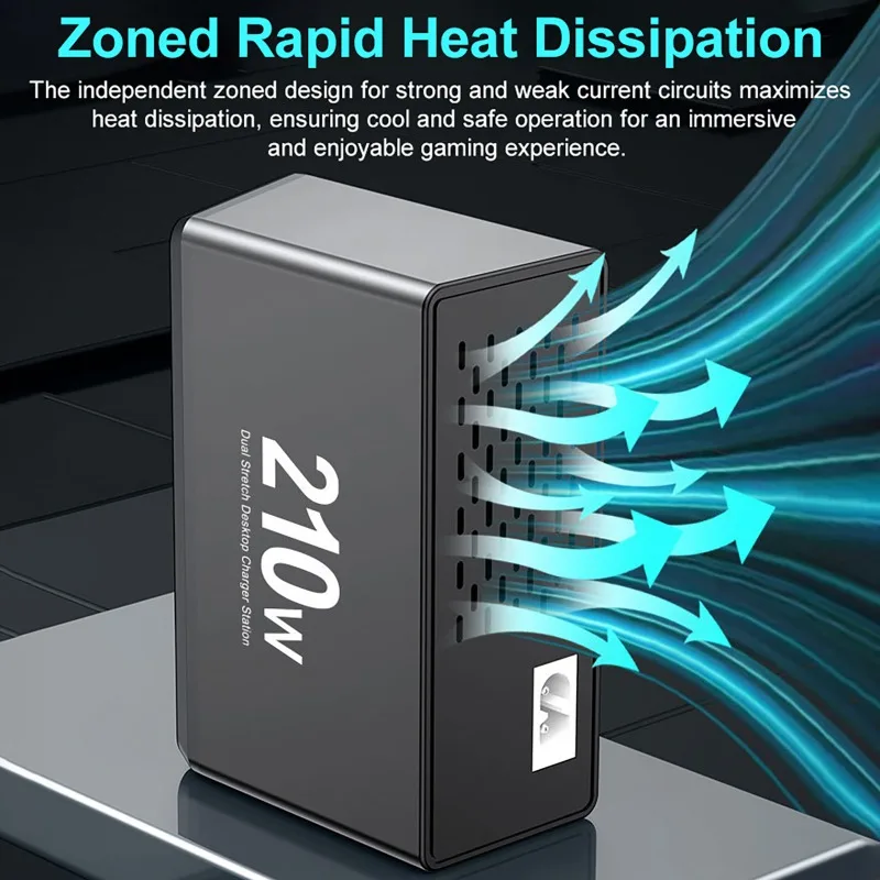 

210W All-in-One Power Hub Desktop Charging Station Charging Station with Telescopic Cables for Office And Home Phone Charger