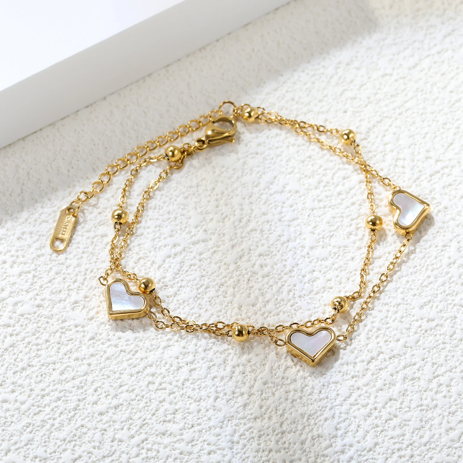 LUXUSTEEL Stainless Steel Heart Charms Bracelets Bangles For Women Golden Color Layers Link Chains Bracelets Wholesale Party