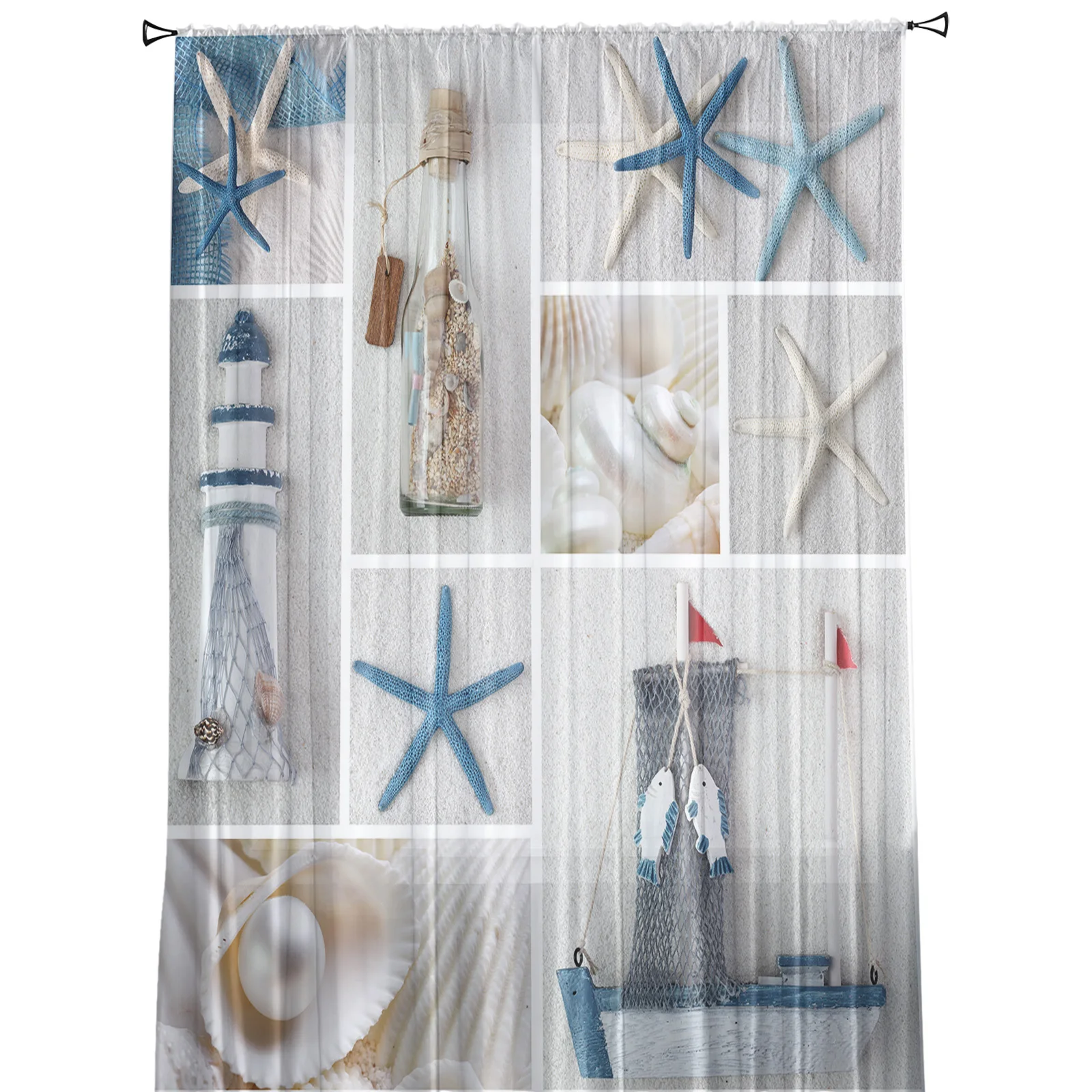 Mediterranean Lighthouse Starfish Sheer Curtains for Living Room Kitchen Tulle for Windows Voile Yarn Curtains for Bedroom