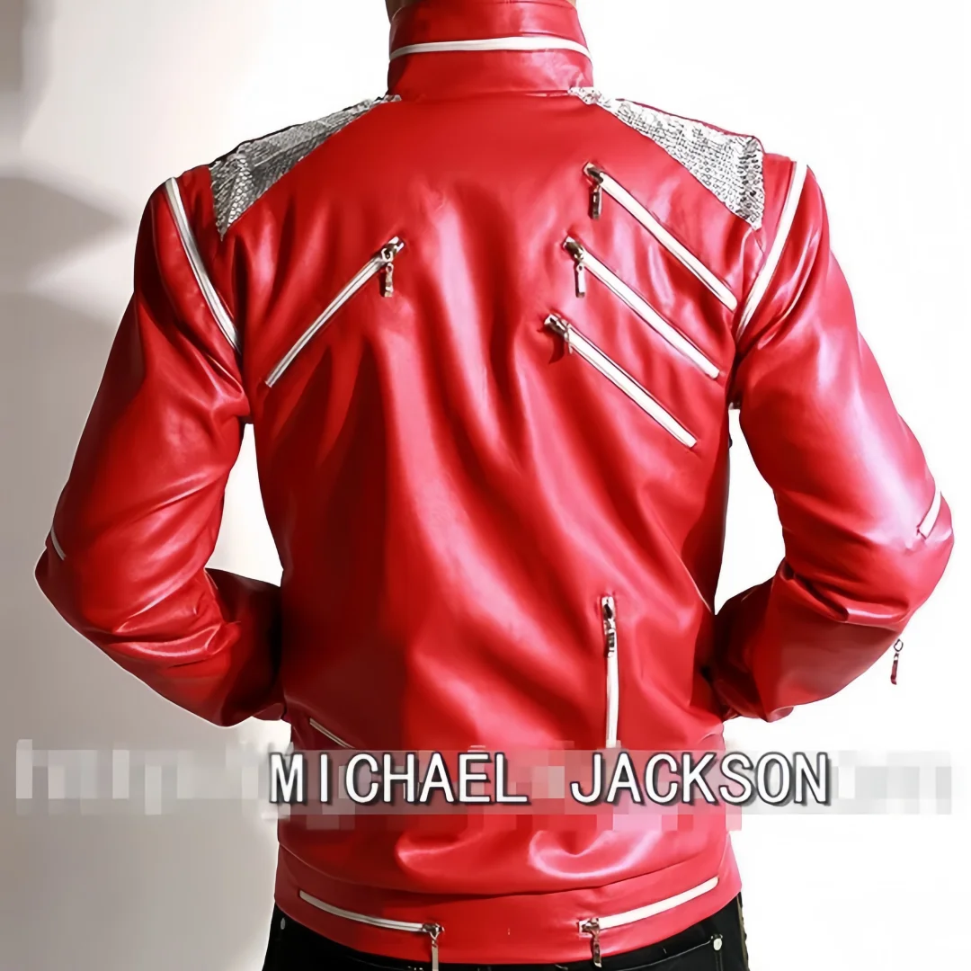 Impersonator Michael  Jackson Costumes Jacket Stuff Beat it Red Zipper Jacket Fans Imitator