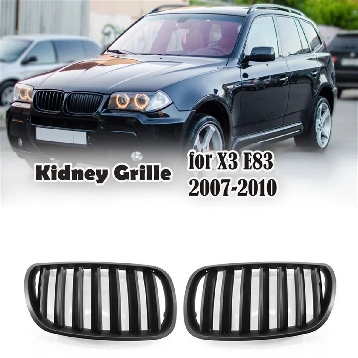 1 Pair Matte Black Front Grille Bumper Kidney Grille for BMW E83 X3 LCI Facelift 2007-2010