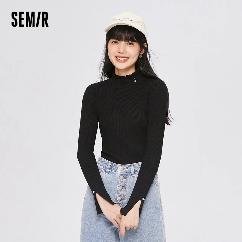 Semir Knitted Sweaters Women Slim-Fitting Bottoming Shirts Chic V-Neck Pullovers Versatile Autumn Winter Sweaters