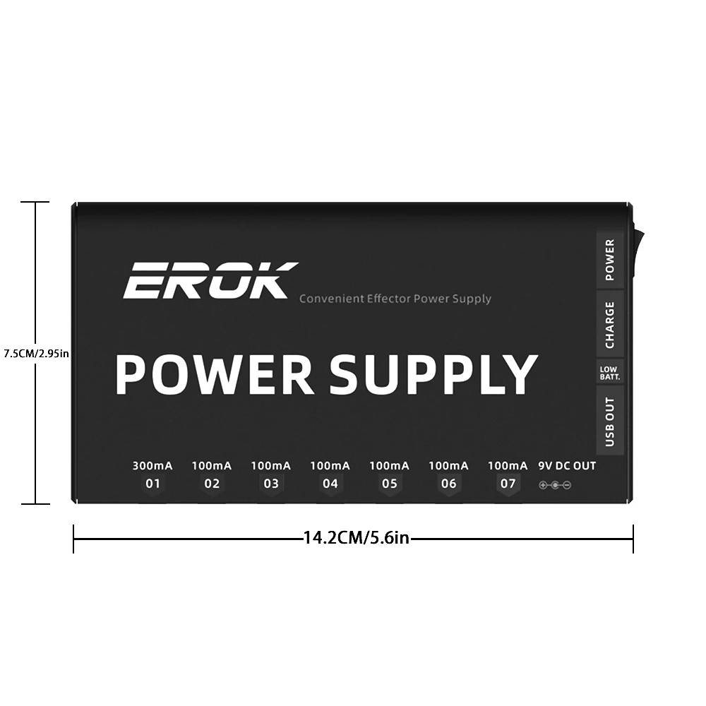 EROK Guitar Pedal Power Bank Supply 7 Isolated Outputs 9V 300mA Portable Power Bank Rechargeable Mobile Effect Support Parts