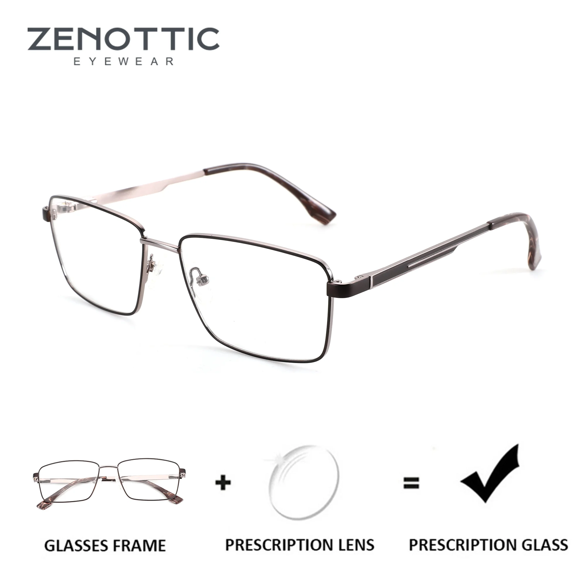 

ZENOTTIC (L Size)Metal Square Prescription Glasses For Men Progressive Optical Lenses Anti Blue Light Photochromic Eyewear