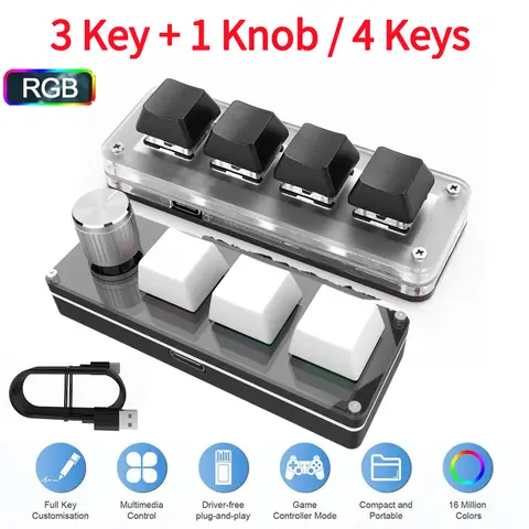 Programming Macro Custom Knob Keyboard 3 Key+1 Knob/4 Keys Mini Mechanical BT Keyboard RGB Wired USB Mechanical Macro Keyboard