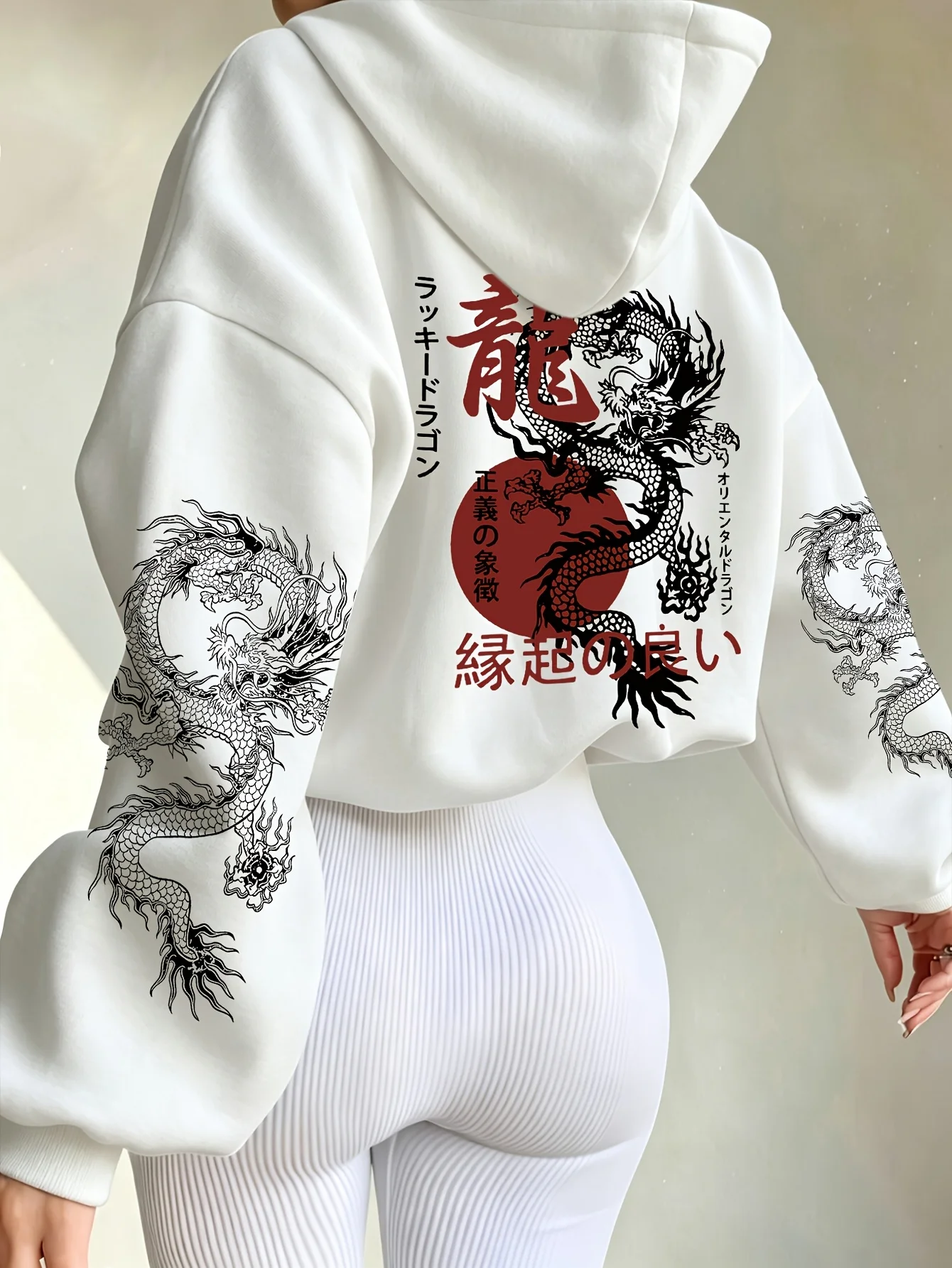 Autumn New Short Hooded Sweatshirt with Japanese and Japanese Style Dragon Pattern Print Sexy and Versatile Hoodie for Hot Girls