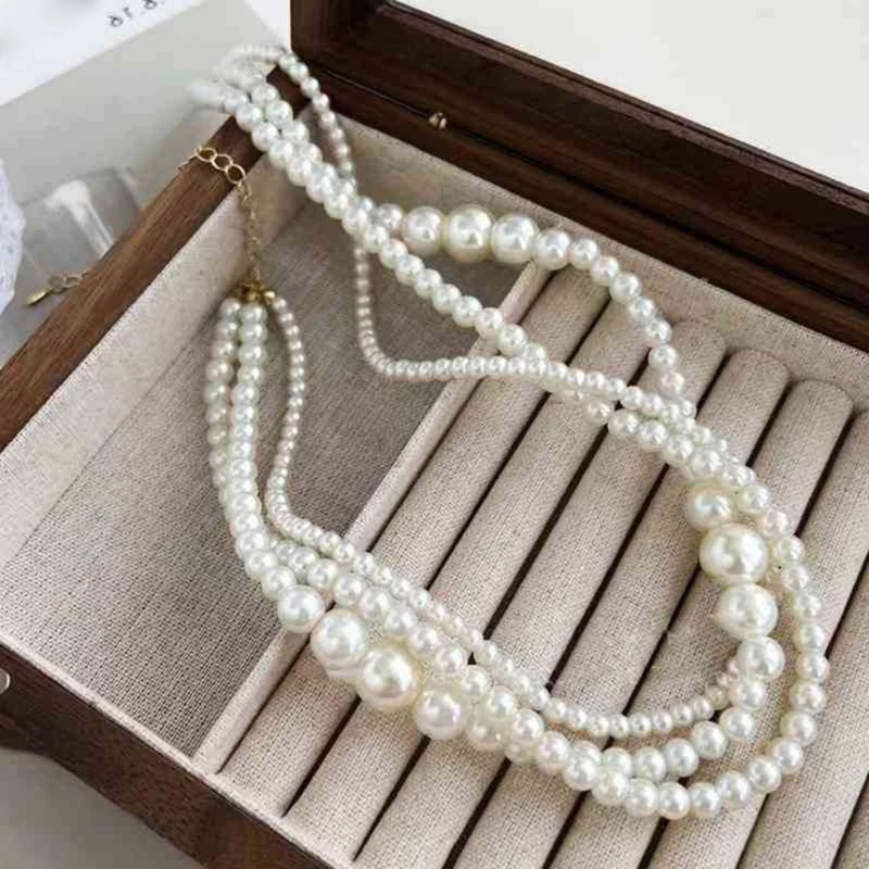 Elegant Multilayer Imitation Pearl Necklace for Women Vintage Wedding Fashion Statement Choker Collar Party Jewelry Gift