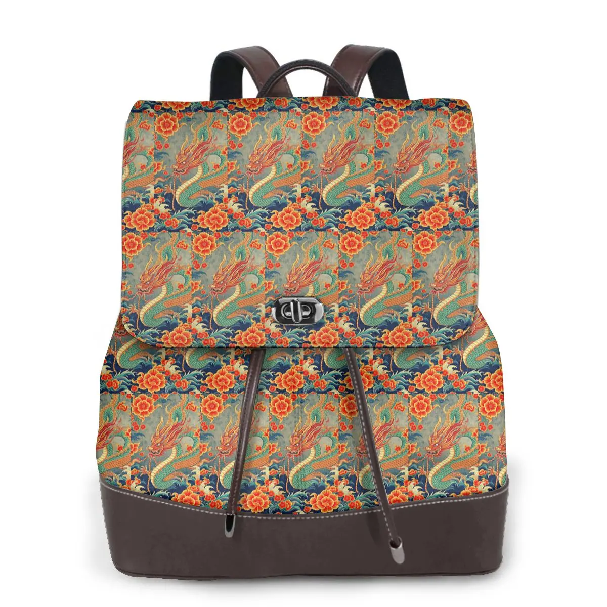 

Chinese Dragon Asian Oriental Style Art Bookbag School Student Bags Hiking Travel Daypack for Women Fashion Derma Backpack