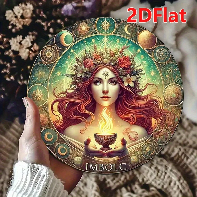 2D Flat - A 2D Decorative Hanging Painting Related to 'IMBOLC' (7.87X7.87 inch), a Round Metal Sign Suitable for Homes, Bars, Or