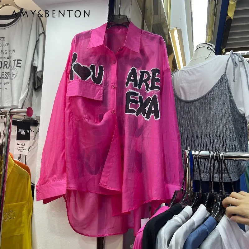 

2026 Summer Spring New Korean Style Loose Slimming Versatile Shirt Women's Y2k Single-breasted Long Sleeves Blouse Outerwear Top