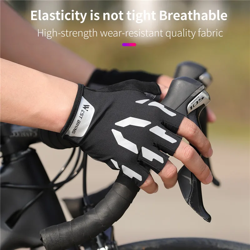 WEST BIKING Cycling Reflective Gloves Touch Screen Breathable Sports Gloves Men Women Bicycle Motorcycle Running Fitness Gloves