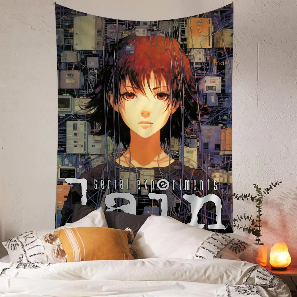 Japan Anime Lain Colorful Tapestry Wall Hanging Hippie Flower Wall Carpets Dorm Decor Wall Art Decor