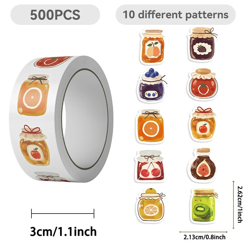 500 قطعة/لفة الكرتون المربى جرة لفة ملصقات لطيف الغذاء لفة ملصق مقاوم للماء الديكور ملصق مائي لأجهزة الكمبيوتر المحمولة سجل القصاصات القرطاسية