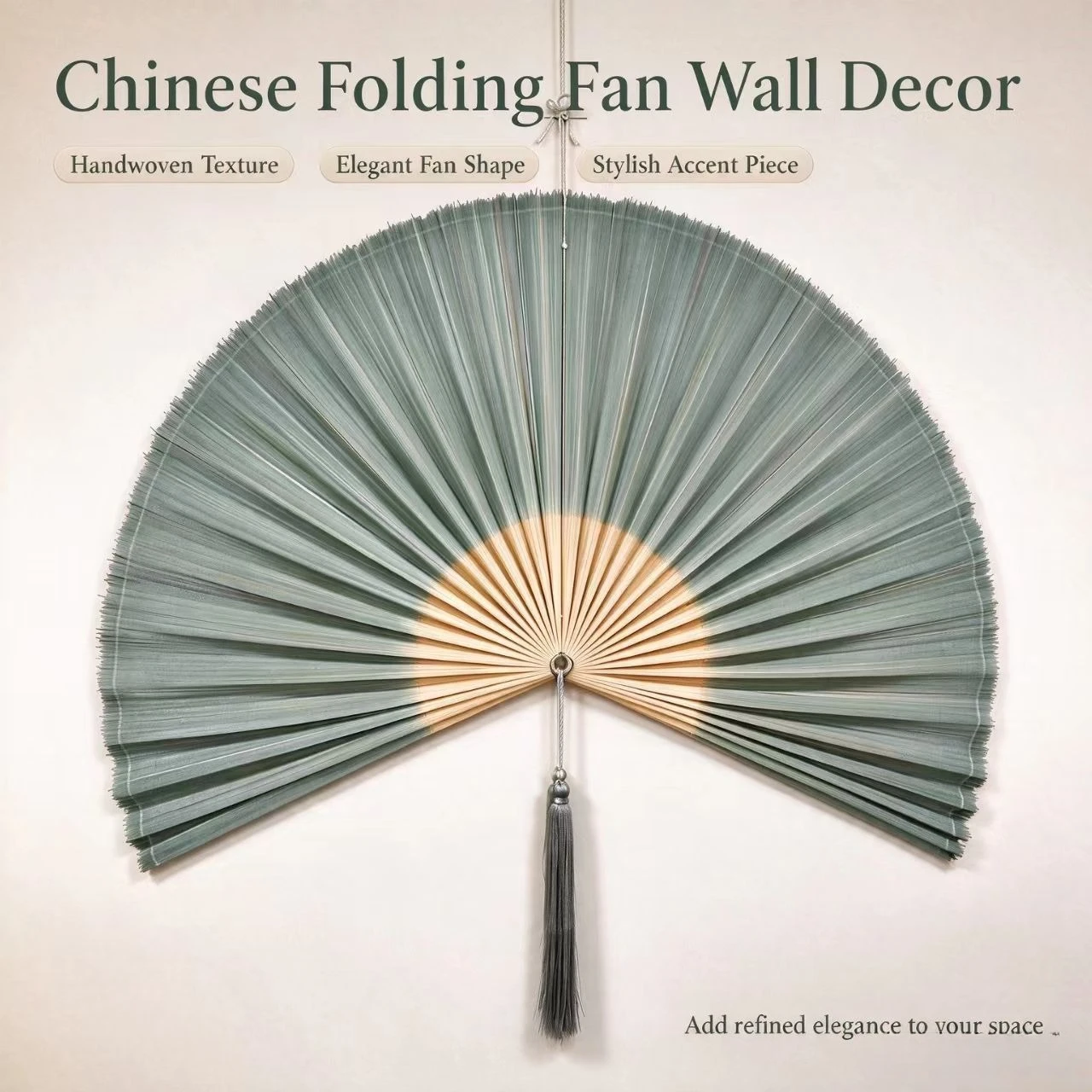 Handcrafted Bamboo Wall Fan, Large Boho Wall Hanging Decor with Tassel, Oriental Home Art for Living Room Bedroom