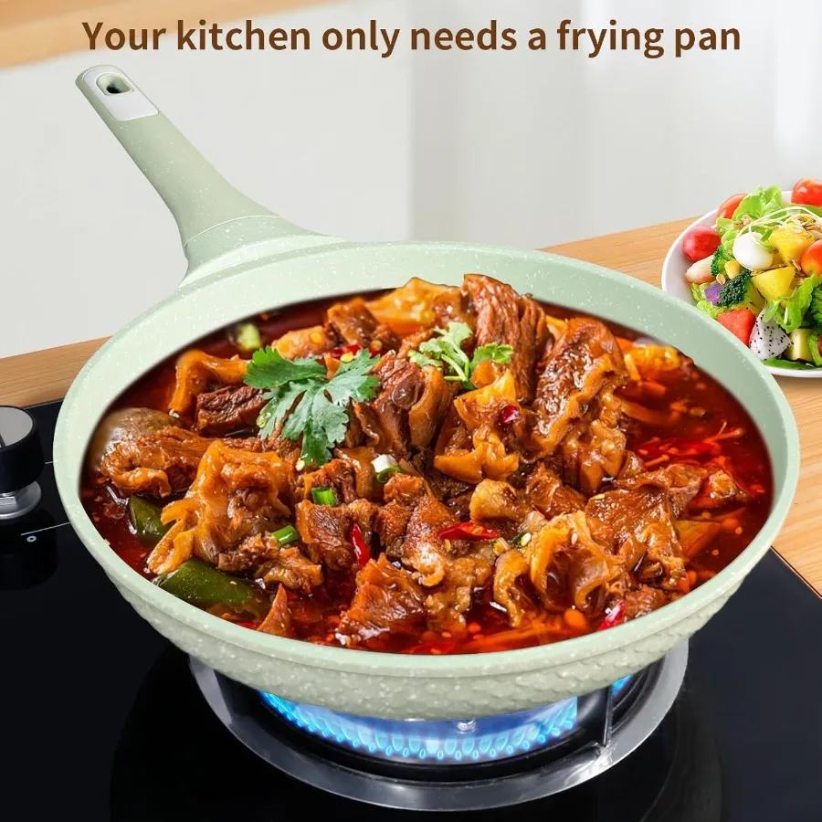 مقلاة غير لاصقة مقاس 8 بوصة مع غطاء عجة ومقلاة بيض مقلاة PFOA PFAS أواني طهي صحية مجانية جميع المواقد وغسالة الأطباق S