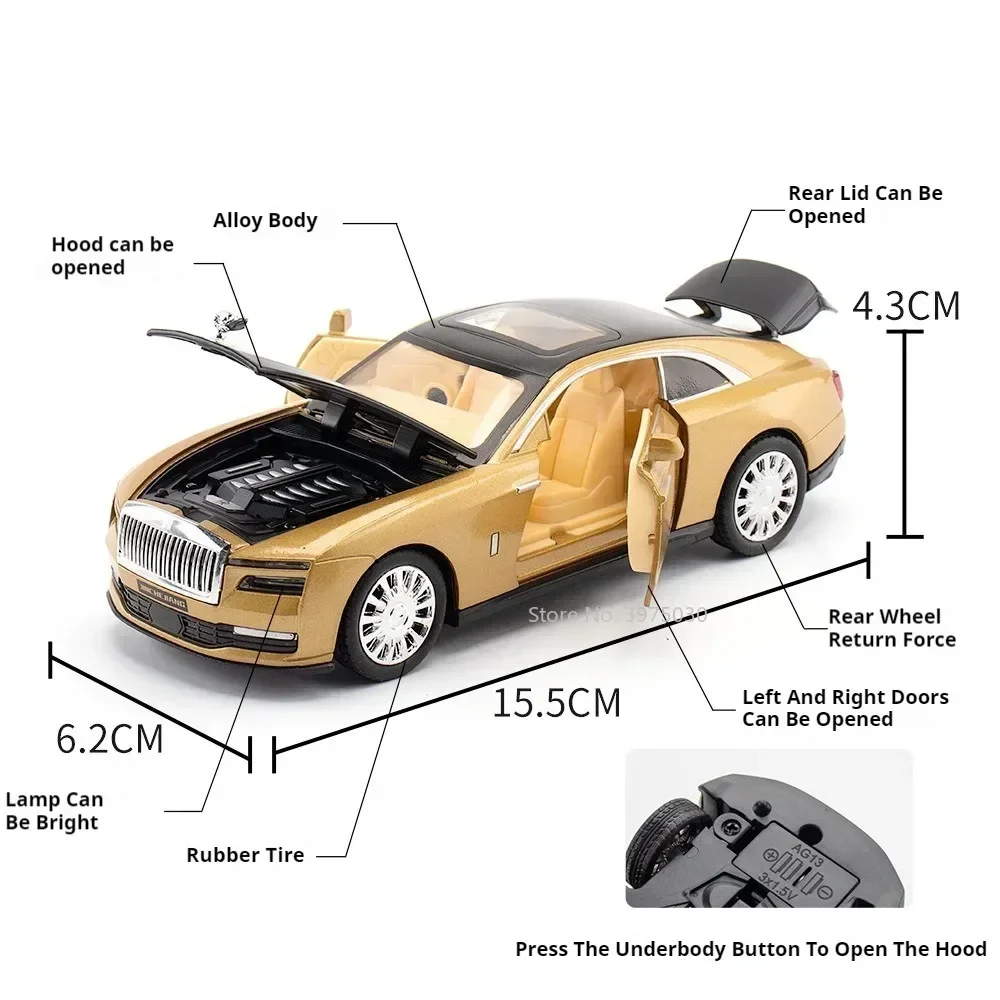 1/32 Rolls Royce Spectre Speelgoedautomodel Legering Diecasting met Pull Back De Kap Kan worden geopend Speelgoed Voertuigmodellen Verjaardagscadeau
