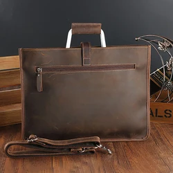 Briefcase Bag For Men Crazy Horse Genuine Cowhide Leather Executive Laptop Handbag Shoulder Business Male Messenger Square Bag